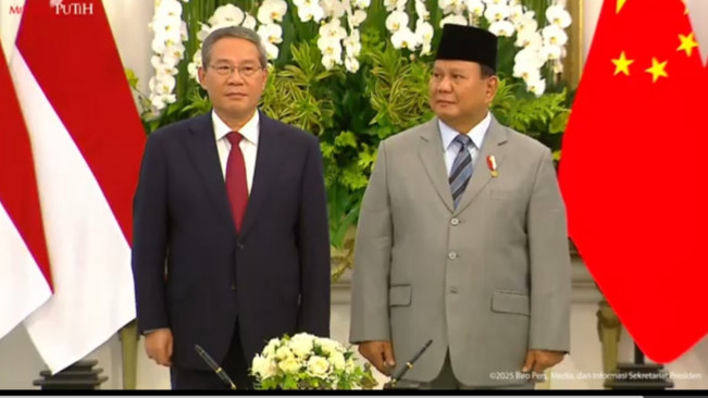 Presiden Prabowo Subianto dan PM Tiongkok Li Qiang. [YouTube/@Sekretariat Presiden]