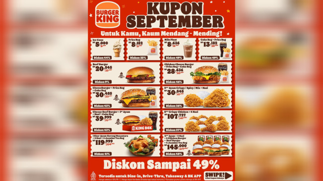 Promo Lengkap Burger King hingga 30 September 2025: Diskon Sampai 50 Persen