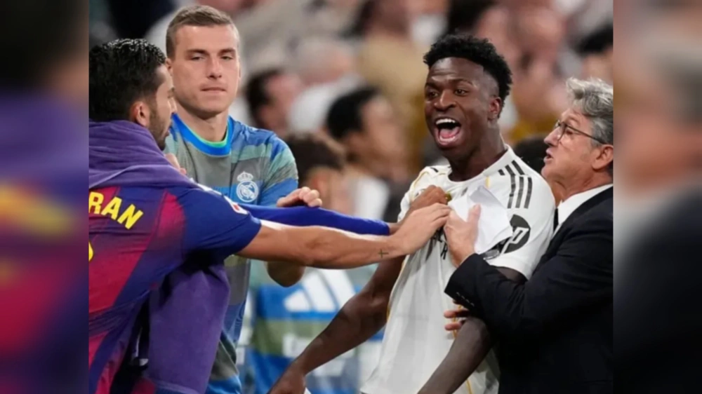 Vinicius Jr terlihat emosi usai laga. [Instagram]