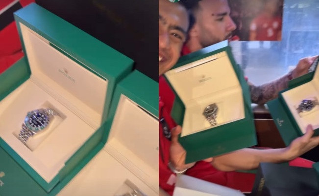 Hadiah Rolex (Reaksi pemain Timnas Indonesia saat unboxing hadiah dari Presiden Prabowo Subianto. [Insta Story Justin Hubner]
