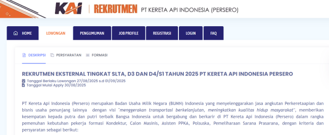 Berapa Gaji Pegawai KAI? Lagi Buka Lowongan Kerja untuk Lulusan SMA-S1