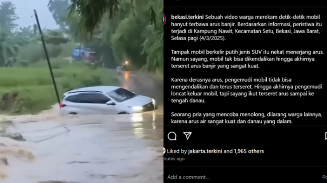 Viral Detik-Detik Mobil Terseret Arus Nekat Terobos Banjir Bekasi