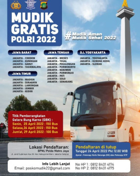 Polda Metro Jaya Gelar Mudik Gratis, Ini Syarat dan Rutenya