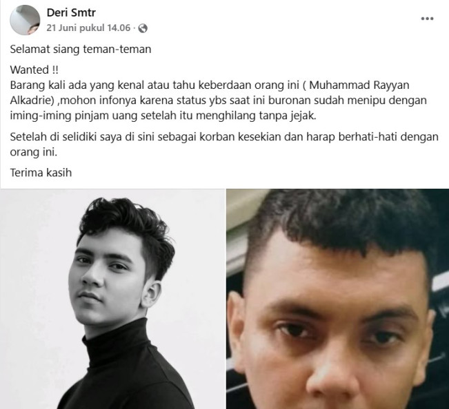 Jelang Ditangkap di Depok, Wajah Rayyan Alkadrie Tersebar di FB Layaknya Buronan
