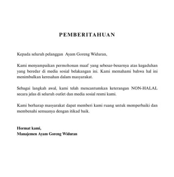 Permintaan maaf resto Ayam Goreng Widuran Solo. [Instagram]