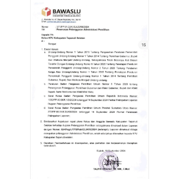 Bawaslu Tapsel Temukan Pelanggaran Administrasi dalam Proses Pergantian Calon Wakil Bupati Jalur Perseorangan