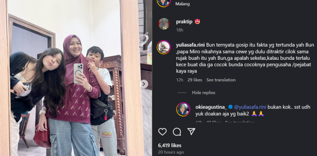 Jawaban Okie Agustina soal Gunawan Dwi Cahyo diduga nikah dengan wanita selingkuhan saat mereka masih jadi suami istri. [Instagram]