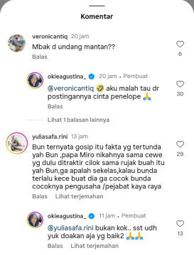 Okie Agustina menjawab netizen. [Instagram]