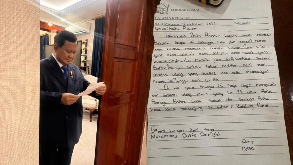 Prabowo Dapat Kiriman Sepucuk Surat dari Siswa Sekolah Rakyat, Ini Isinya