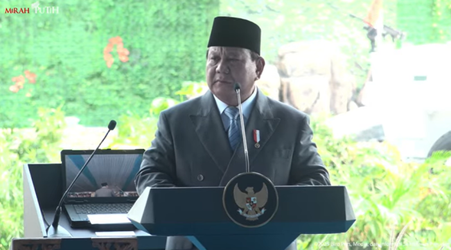 Presiden Prabowo Subianto dalam pembukaan pameran Indo Defence, Indo Marine, dan Indo Aerospace di JIExpo Kemayoran, Jakarta, Rabu (11/6/2025). [YouTube Setpres RI]