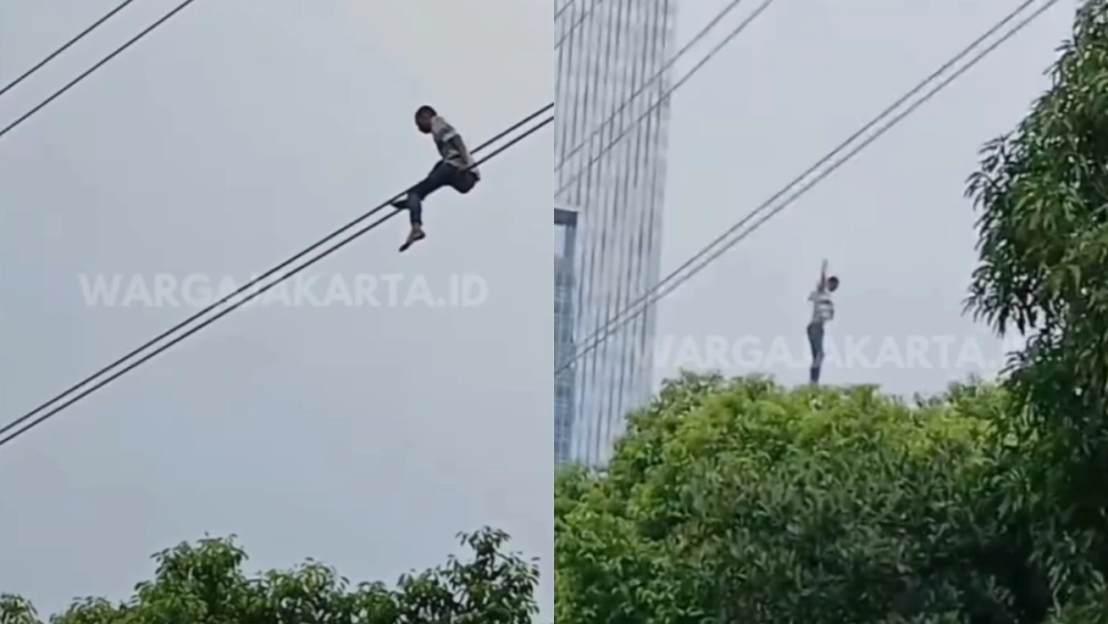 Viral Pria Panjat Kabel Sutet di Jaksel, Motifnya Caper!