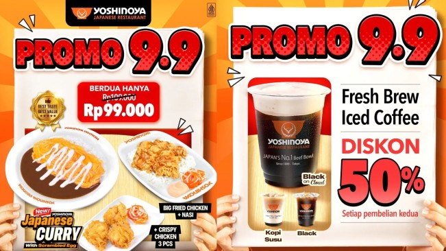 Promo 9.9 Yoshinoya, Menu Berdua Cuma Rp99.000 dan Nikmati Kopi Setengah Harga