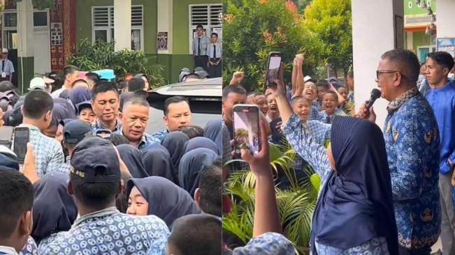 Kepala SMPN 1 Prabumulih Roni Ardiansyah Resmi Bertugas Lagi, Disambut Haru Ribuan Siswa
