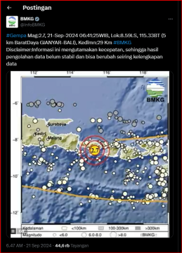 Gianyar Bali 2 Kali Diguncang Gempa Pagi Tadi