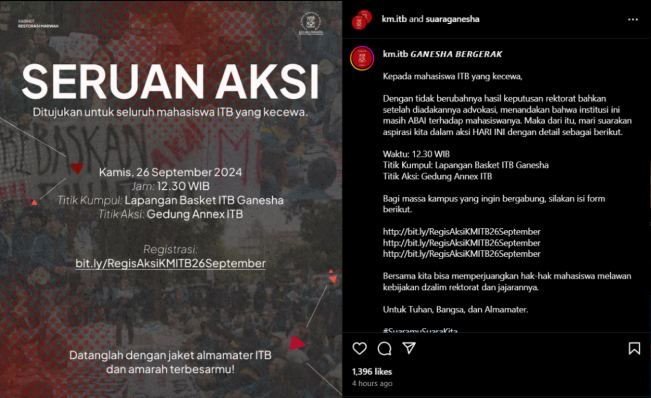 Hari Ini Demo, Ini yang KM ITB Tuntut Terkait Kebijakan Wajib Kerja Paruh Waktu