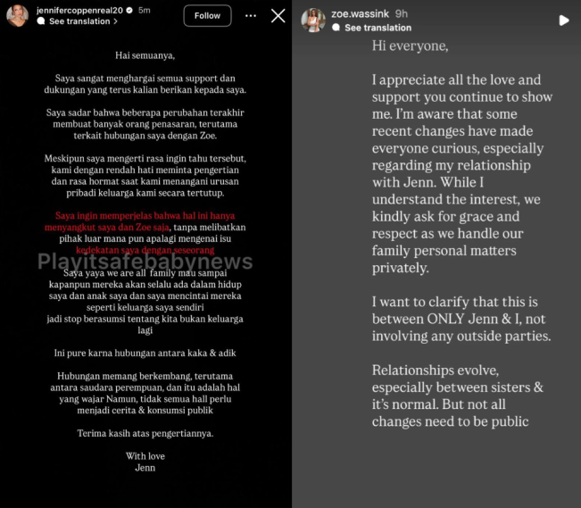 Jennifer Coppen buka suara soal keretakan hubungan dengan Zoe Wassink. (Instagram)