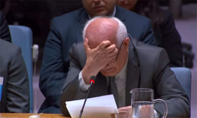 Duta Besar Palestina untuk PBB Riyad Mansour menangis tersedu di rapat Dewan Kemanan/Foto: YouTube Guardian News 