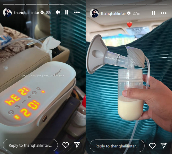 Aaliyah Massaid pumping ASI. (Instagram)