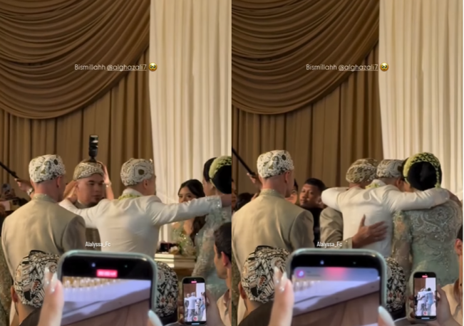 Al Ghazali memeluk Maia Estianty dan Ahmad Dhani secara bersamaan. (Instagram)