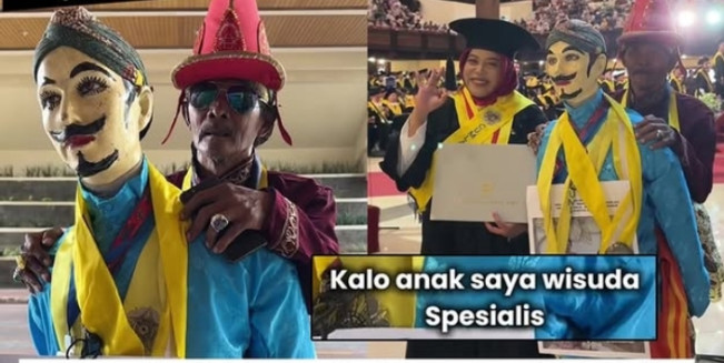 Viral! Kisah Haru Pria Paruh Baya Hadiri Menantunya Wisuda Pakai Kostum Unik
