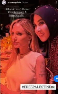Unggahan Syahrini saat foto bareng Angelina Jolie. [Instagram]