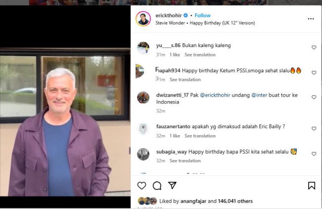 Keren, Erick Thohir Dapat Ucapan Selamat dari Mourinho