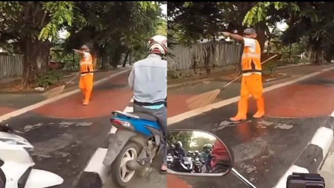 Nyali Bukan Sembarang Nyali! Petugas PPSU Ini Sukses Bikin Ciut Pemotor yang Naik Trotoar, Warganet: The Real Jawara!