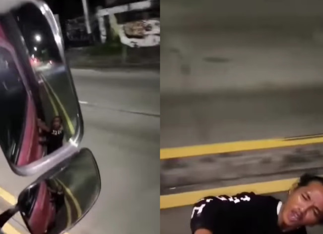 Viral! Preman Panik Bergelantungan di Pintu Truk, Merengek Minta Turun