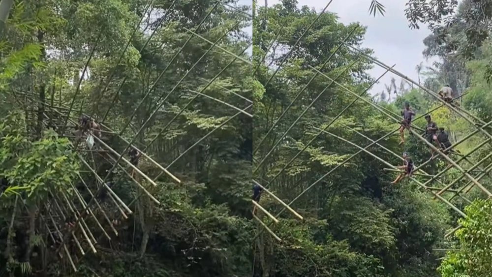 Viral Warga Baduy Bangun Jembatan Bambu Puluhan Meter di Atas Sungai, Bikin Decak Kagum Netizen