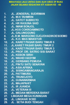 Rekayasa Lalu Lintas di 29 Ruas Jalan Selama KTT ke-43 ASEAN