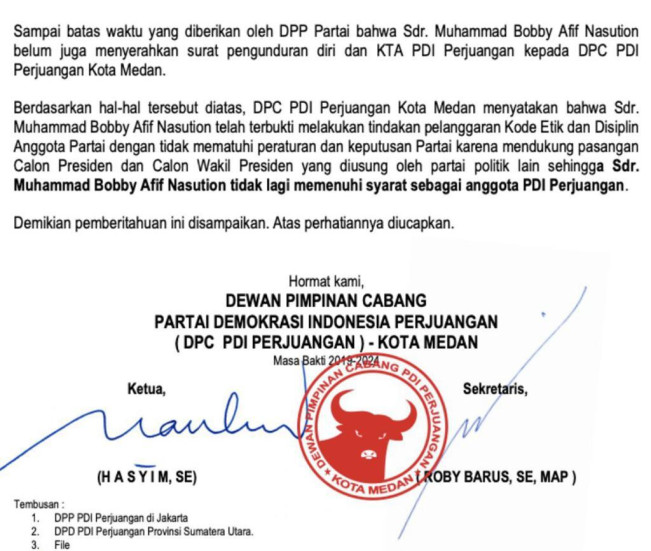PDIP Pecat Bobby, Tapi Tidak dengan Gibran dan Jokowi