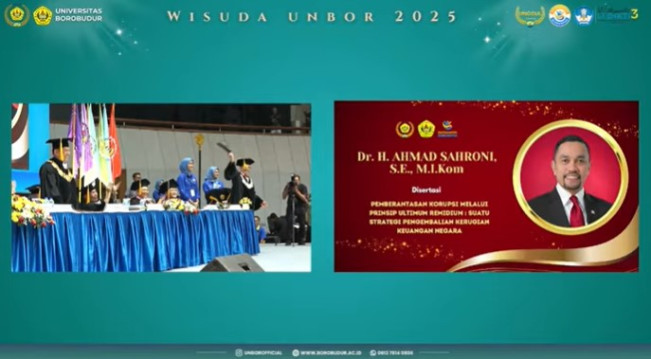 Lama Menghilang, Ahmad Sahroni Mendadak Muncul di Wisuda S3 Universitas Borobudur