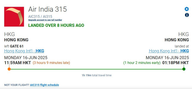 Rute penerbangan AI315. (flightaware.com)