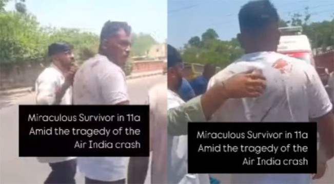 Vishwash Kumar Ramesh berjalan ke ambulans sesaat setelah Air India 171 jatuh. (Instagram @barkha.dutt)