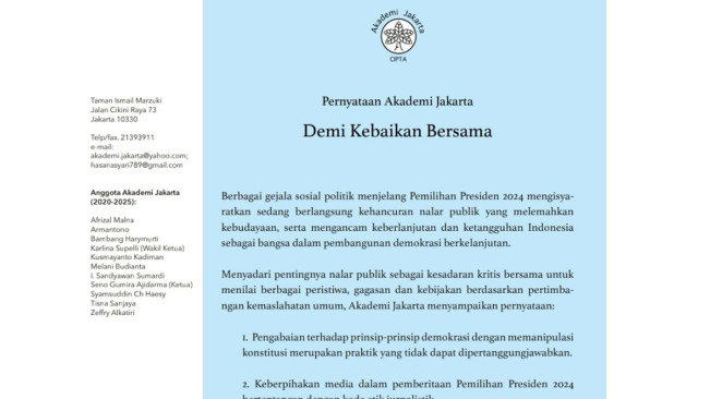 Pernyataan Akademi Jakarta demi Kebaikan Bersama