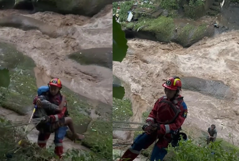 Aksi Damkar Kota Bandung Selamatkan Odgj Di Sungai Cikapundung [Instagram]