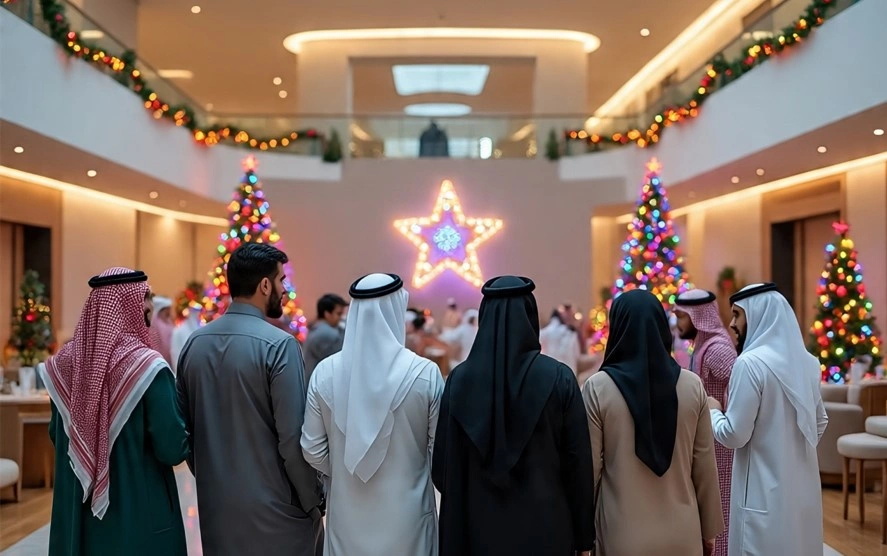Ilustrasi warga Arab Saudi sedang merayakan Natal [Meta AI]