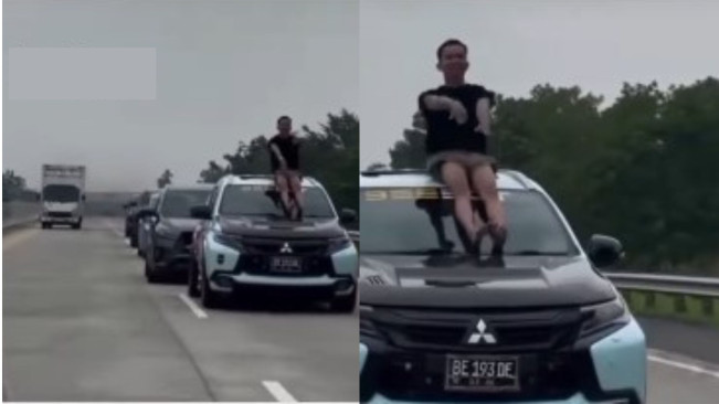 Pemuda Ini Dihujat Gara-Gara Tren Aura Farming dari Atas Mobil di Jalan Tol Lampung