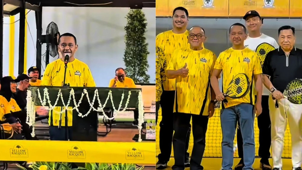 Momen grand opening Yellow Racquet Club yang dihadiri sejumlah tokoh penting Golkar. [Instagram]