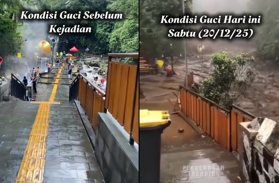 Banjir Tegal membuat kawasan wisata Guci lumpuh total.