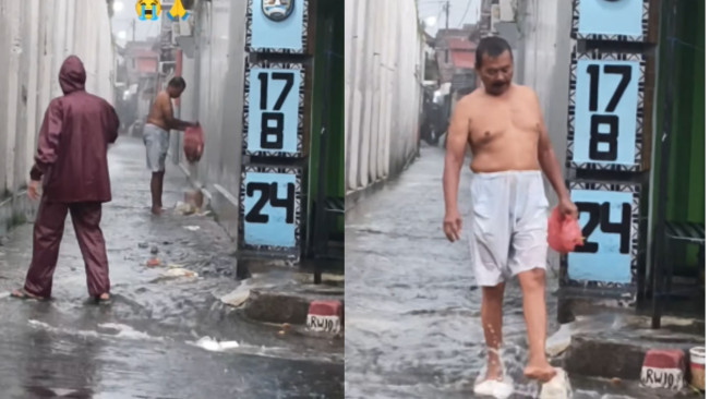 Viral Bapak-Bapak dengan Santainya Taburkan Sampah di Aliran Hujan