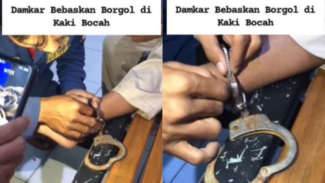 Viral Damkar Bantu Lepaskan Borgol di Kaki Bocah, Netizen: Kan Borgol Itu Punya Polisi?