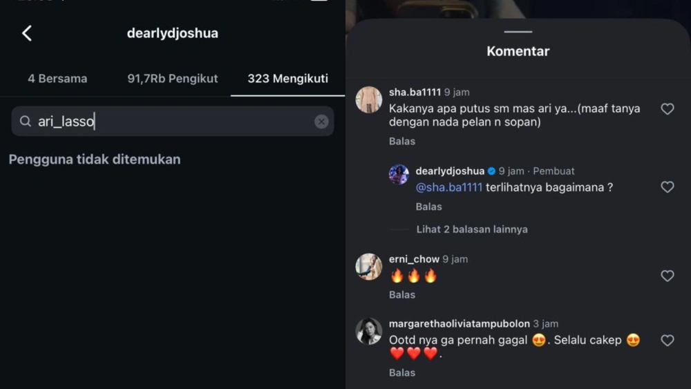 Dearly Joshua terpantau meng-unfollow Ari Lasso dan menghapus seluruh foto kebersamaannya di Instagram. [Instagram]