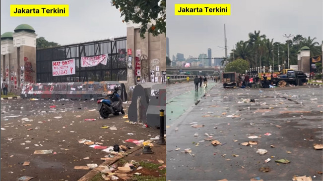 Viral Sampah Berserakan Usai Demo Buruh Bubar dalam Perayaan May Day Depan DPR RI