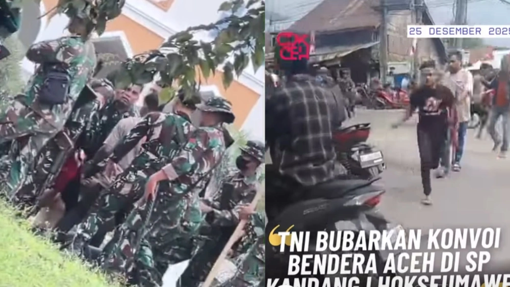 Ricuh TNI Bersenjata Lengkap Kejar Pengibar Bendera Bulan Bintang saat Demo Warga Aceh