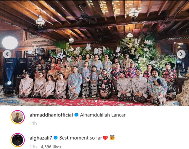 Ahmad Dhani dan Maia Estianty di siraman Al Ghazali. (Instagram/@ahmaddhaniofficial)