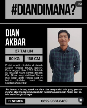 Dian Akbar hilang. (Instagram @trysiaosmon)