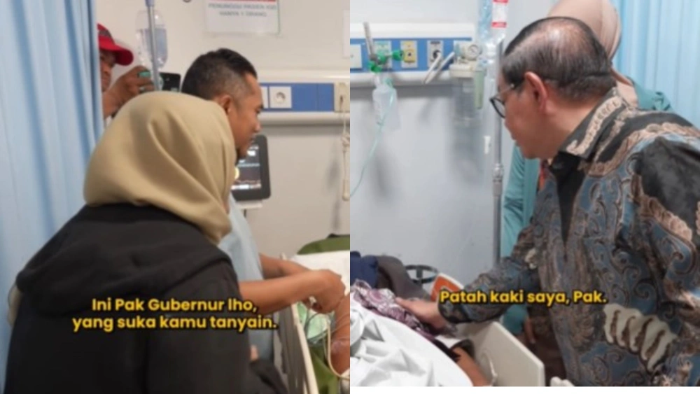 Gubernur DKI Pramono Anung saat menjenguk salah satu murid SDN Kalibaru 01 korban tabrak. [ig @pramonoanungw]