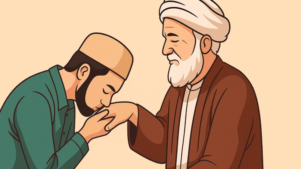 Ilustrasi cium tangan ulama Islam. [ftnews-copilot]