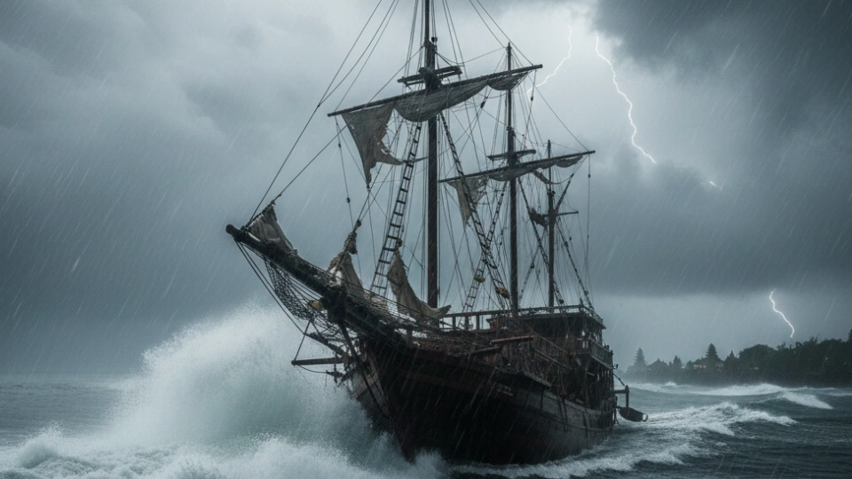 Ilustrasi Kapal Terombang Ambing (Gemini AI)